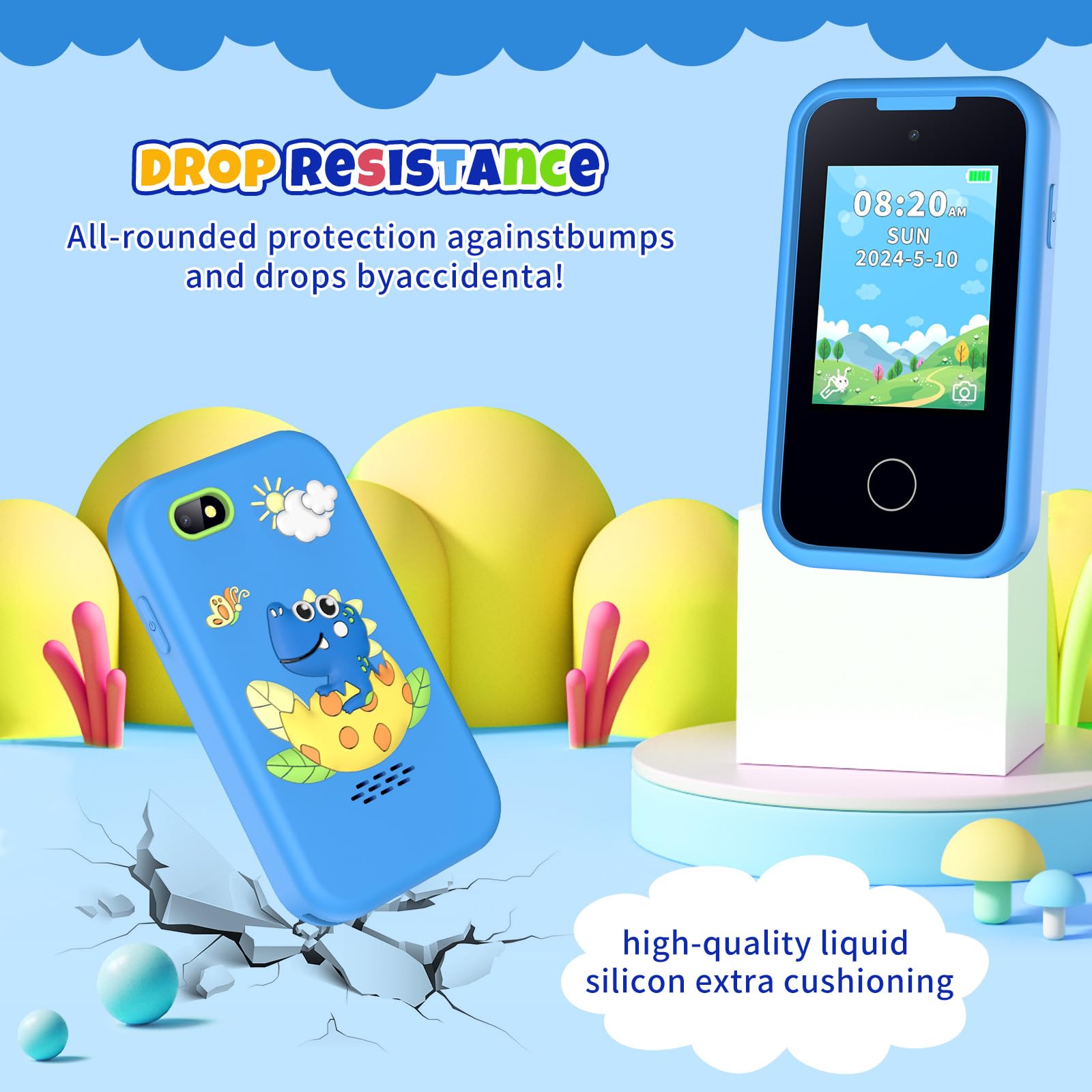 Nikuku Kids Smart Phone side blue view shows slim, portable design