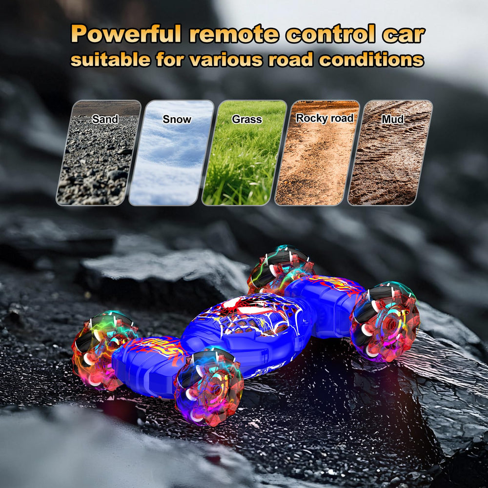 Nikuku 4WD off-road chassis powering through grass, sand, and uneven ground.