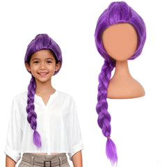 Nimbleleap purple braid wig for kids, long braids ideal for cosplay and photos.