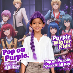 Nimbleleap purple wig, heat-resistant fibers for easy styling at events.