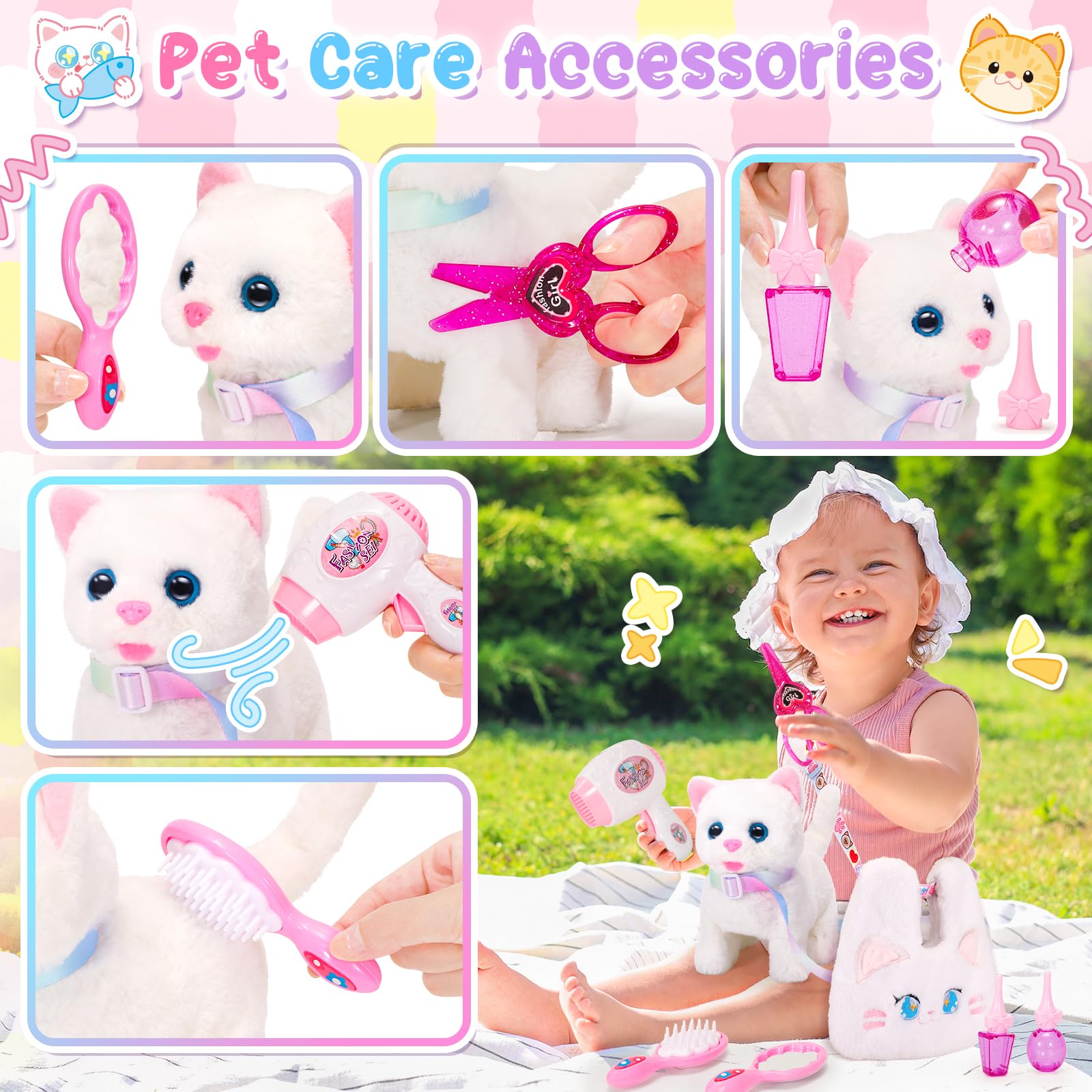 NINAOR cat toy hair dryer for realistic grooming play