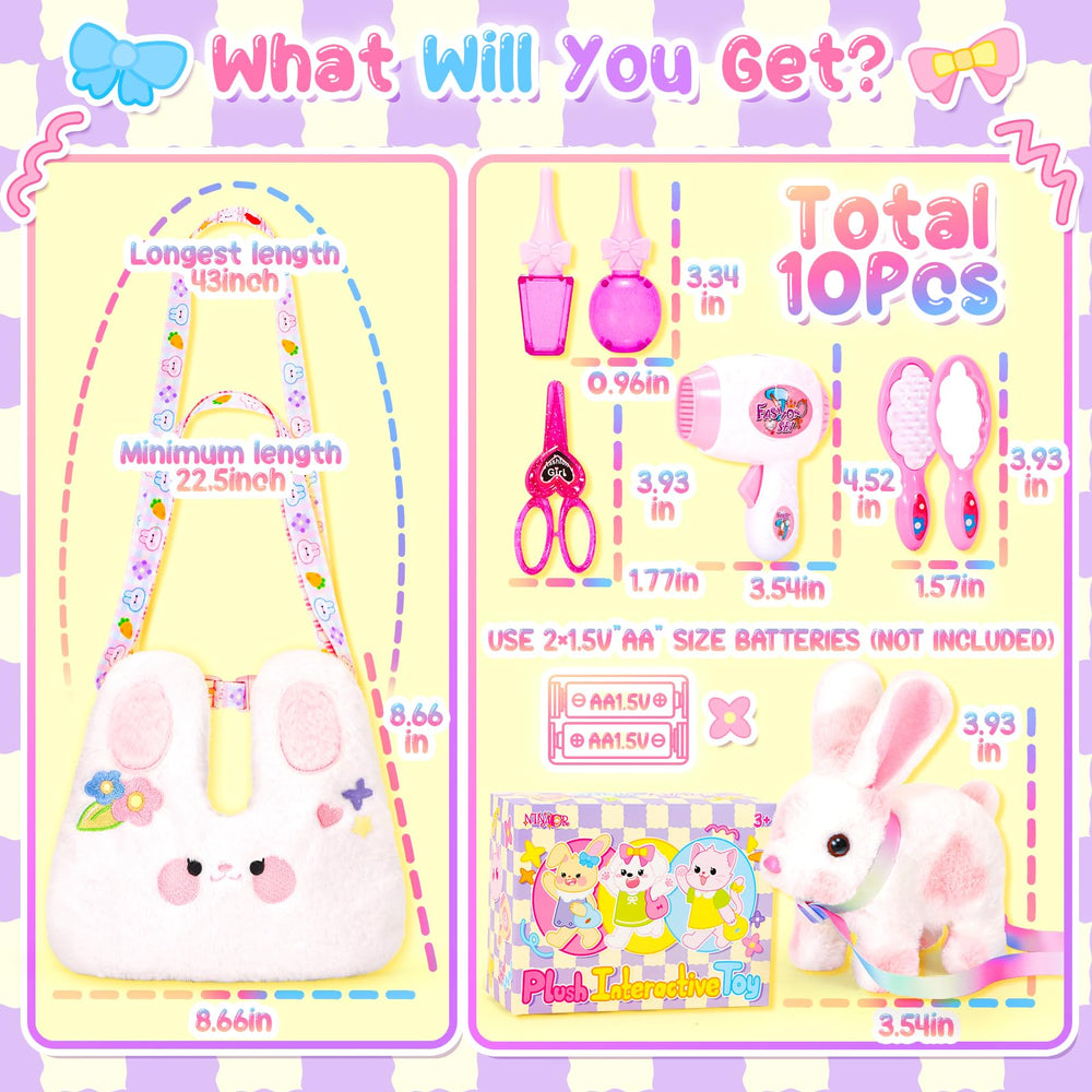 NINAOR Easter Bunny toy with plush crossbody bag for travel-friendly fun