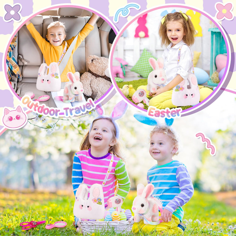 NINAOR Easter Bunny toy with durable tote bag for easy carrying