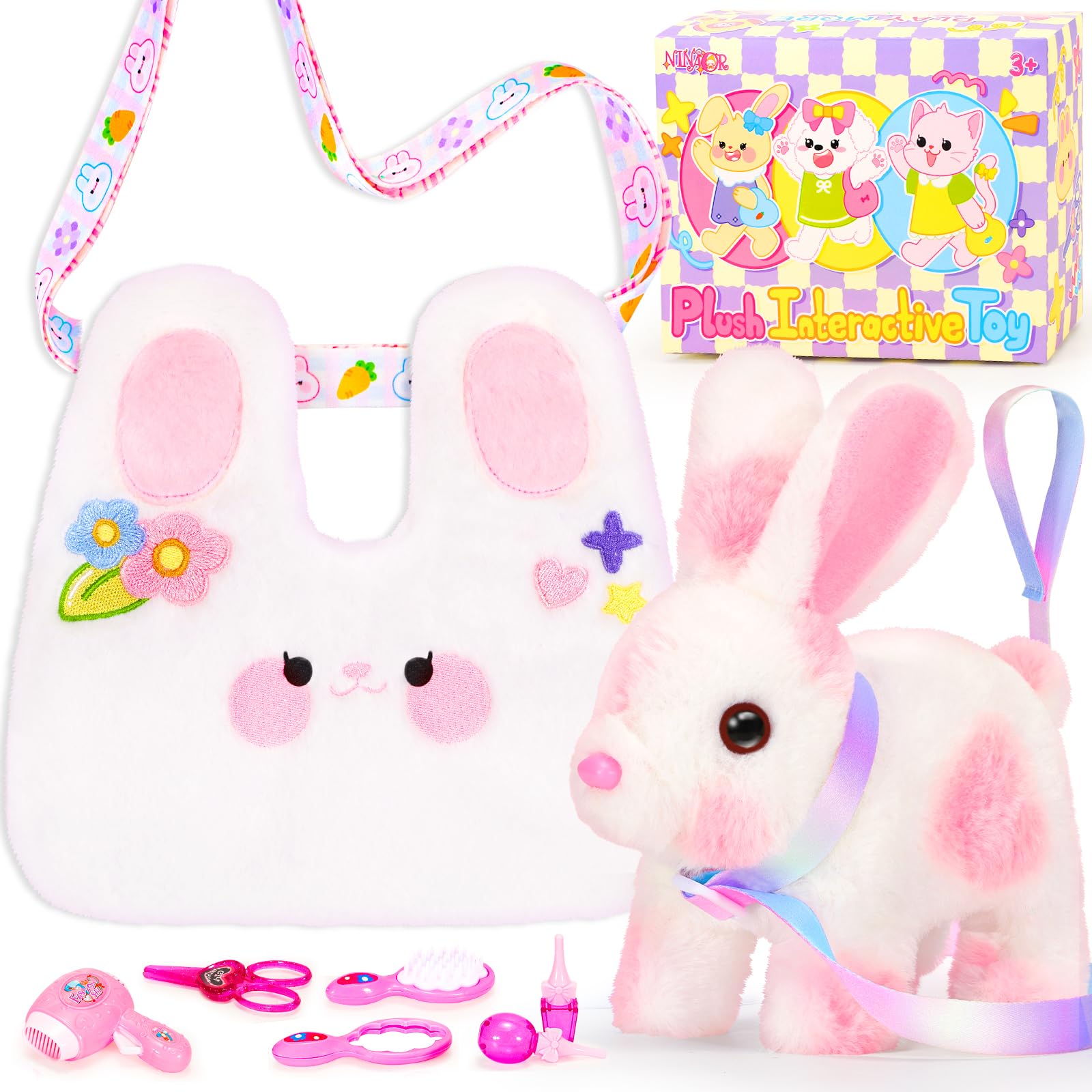 NINAOR Easter Bunny toy in hopping action to spark imaginative play