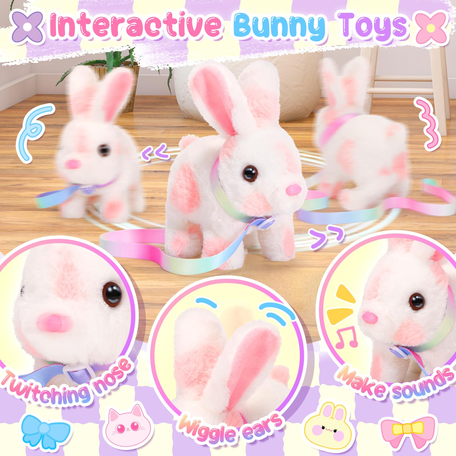 NINAOR Easter Bunny toy with sound and ear motion for realism