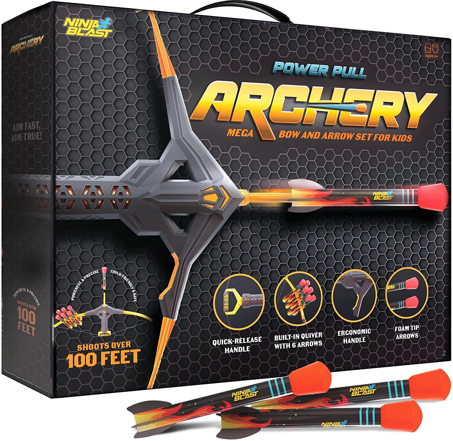 Ninja Blast bow and arrow set with foam-tipped arrows for safe outdoor play.