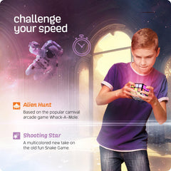 Ninja Blast cube in space command mode echoing Simon Says-style instruction