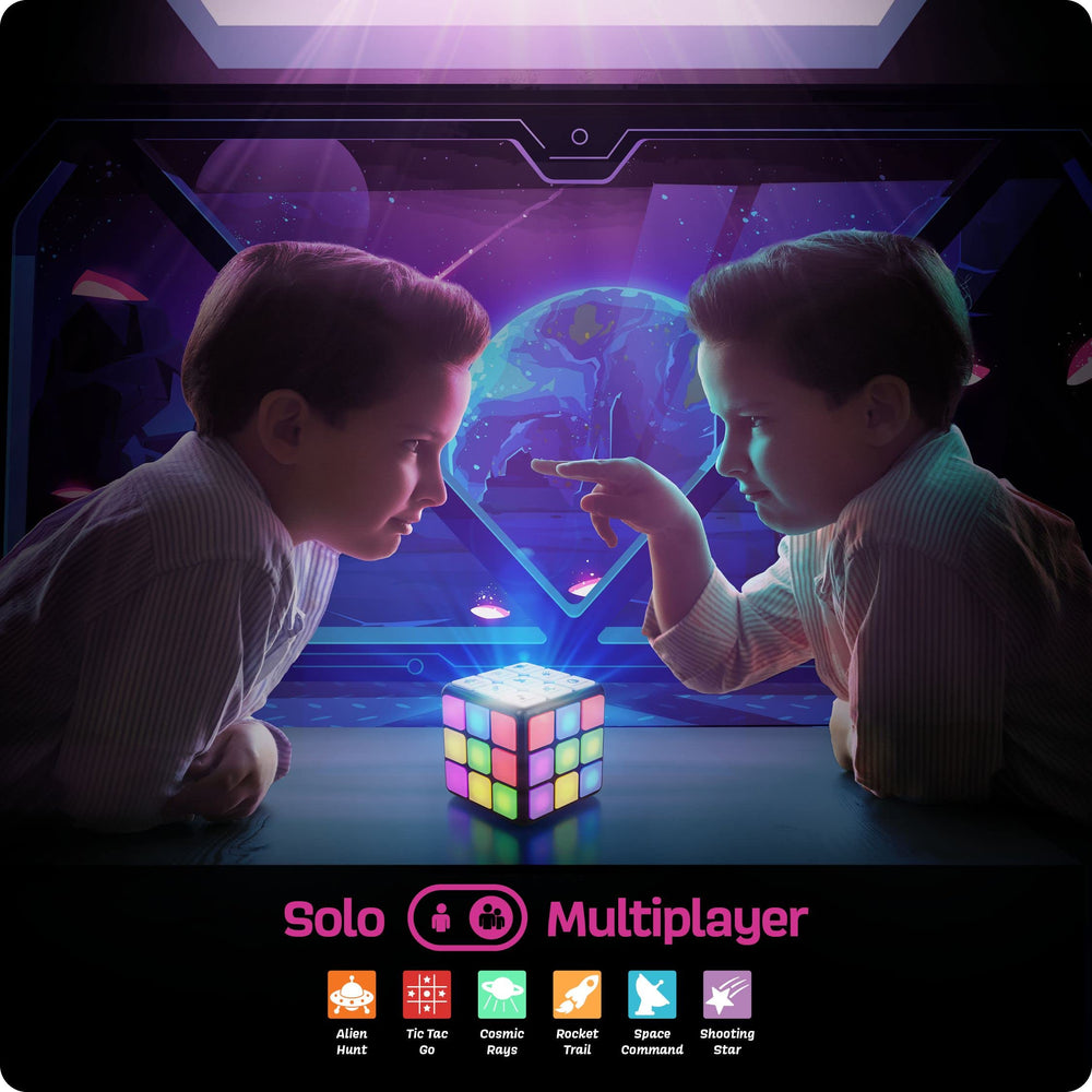 Ninja Blast Rechargeable Cube displaying colored lights for vibrant family games