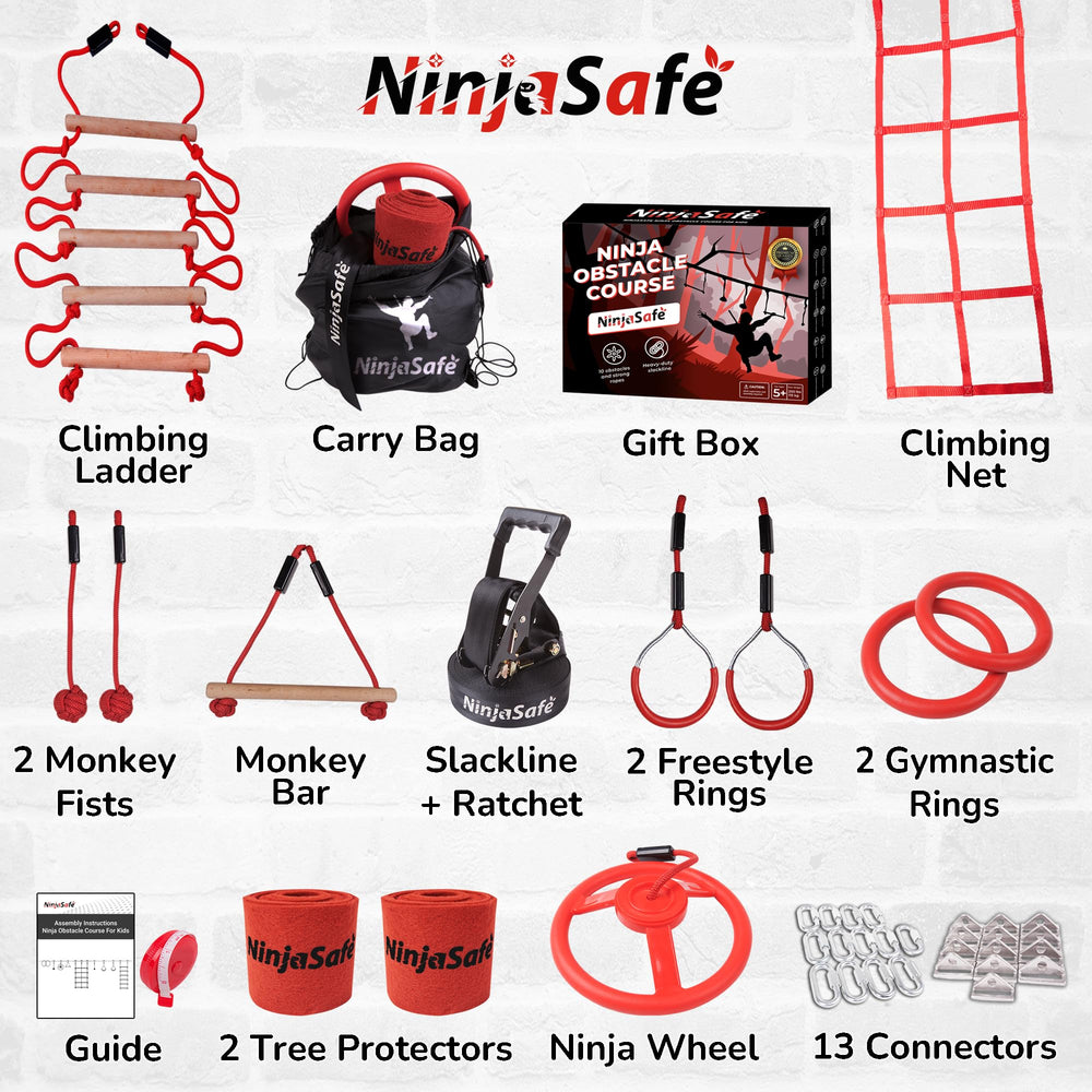 NinjaSafe 360 spinning wheel adds rotational fun for agility and focus.
