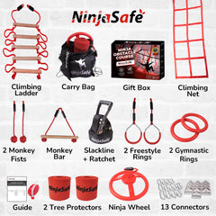 NinjaSafe 360 spinning wheel adds rotational fun for agility and focus.