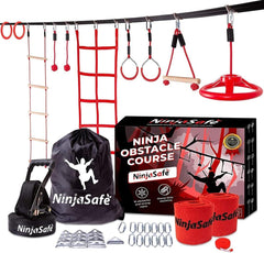 NinjaSafe Ninja obstacle climbing net for backyard play boosts grip and coordination.