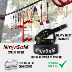 NinjaSafe 15m slackline enables versatile backyard crossing and balance practice.