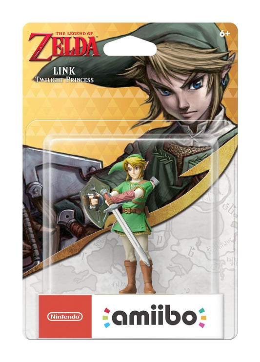 Nintendo Amiibo Zelda Twilight Princess US exclusive packshot shows the collectible figure and game compatibility.