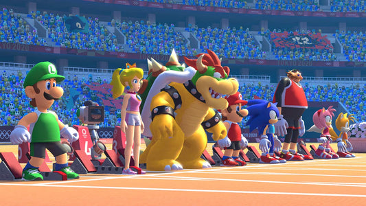 Nintendo gameplay splash screen showing racing action for quick, competitive fun