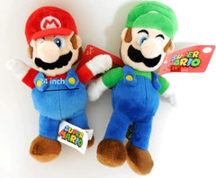 Nintendo Mario and Luigi plush bundle display, duo pose on shelf adds playful charm