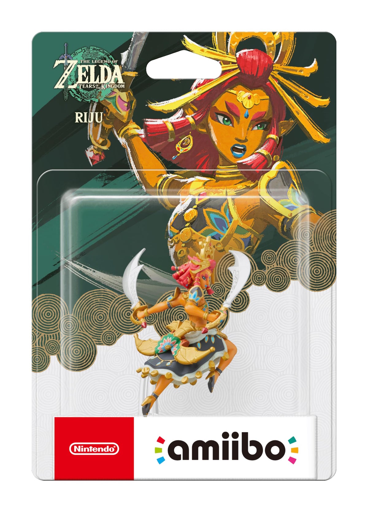 Nintendo Zelda Riju Amiibo in battle stance enhances gameplay across Zelda titles.