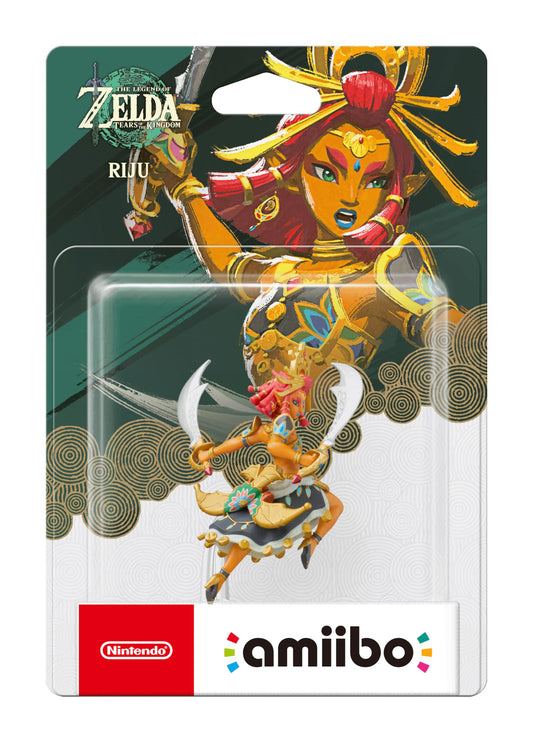 Nintendo Zelda Riju Amiibo in battle stance enhances gameplay across Zelda titles.