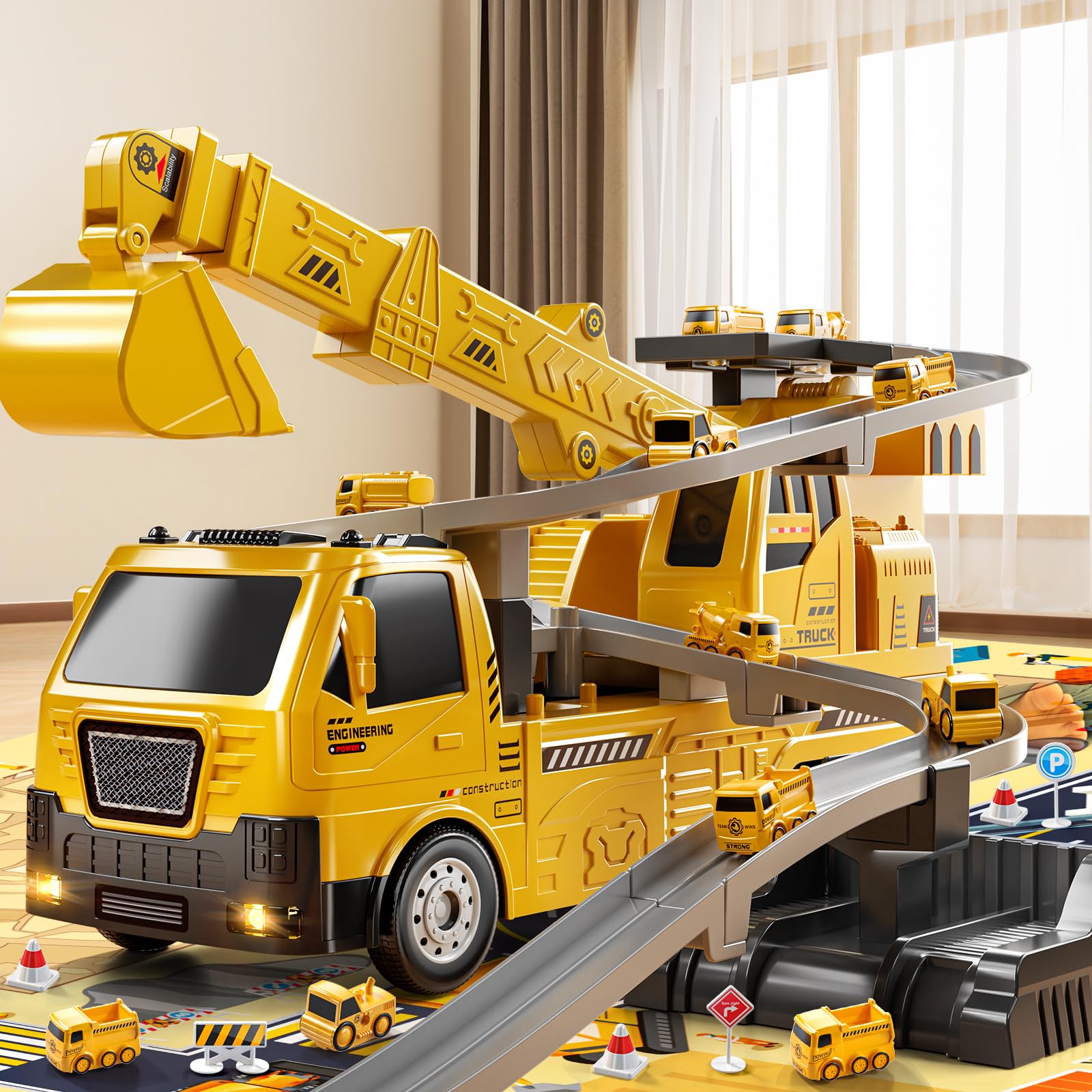 NIPLOOOW 2in1 crane truck toy with light and sound for engaging playtime