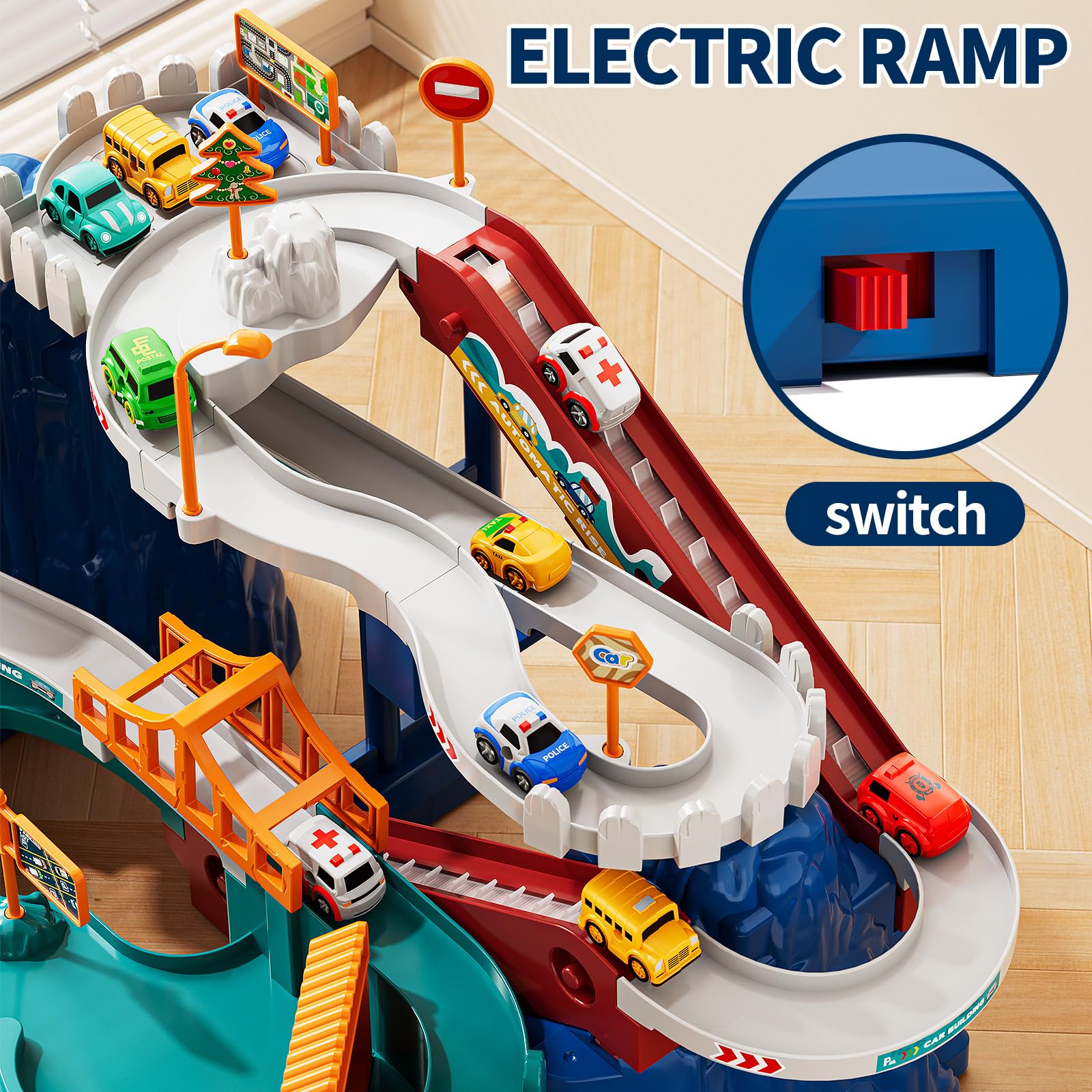 NIPLOOOW car ramp track assembly highlights easy setup for family play