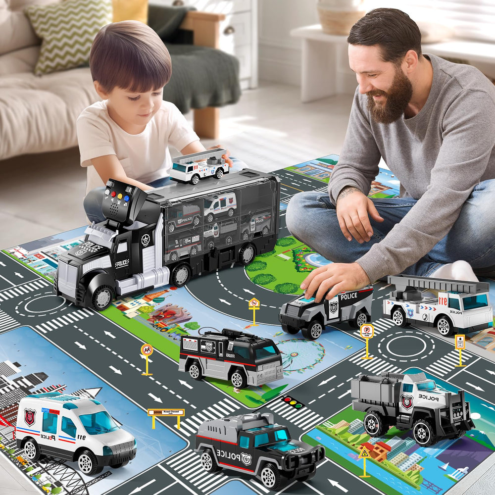 NIPLOOOW carrier truck with sound and lights encourages imaginative scenarios.