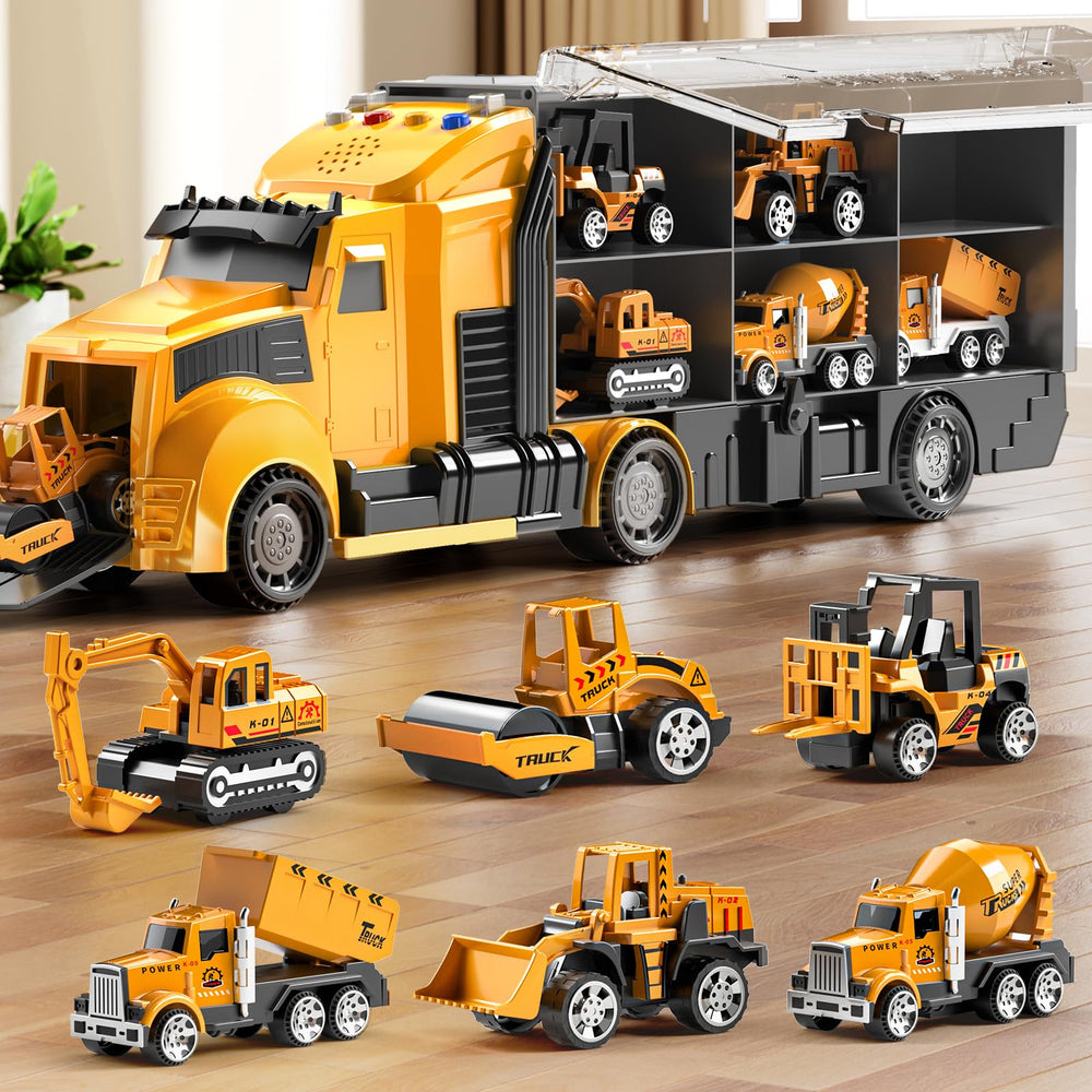 NIPLOOOW construction trucks with play mat set for imaginative play on the floor.