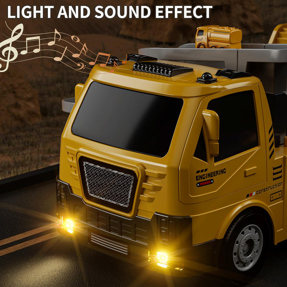 NIPLOOOW engineering truck with crane and excavator for construction pretend play