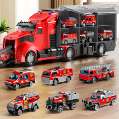 NIPLOOOW Fire Trucks Toy Set with Play Mat for interactive pretend play.
