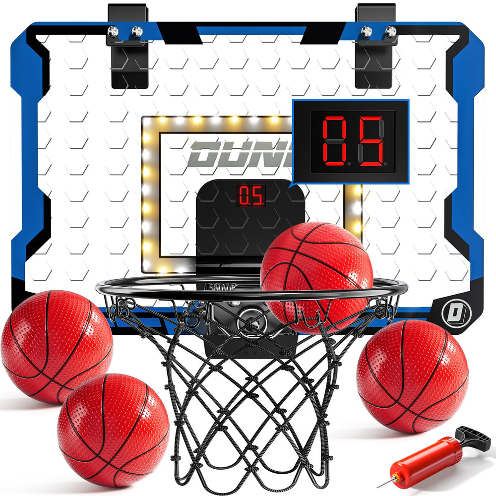 NIPLOOOW indoor basketball hoop with LED scoreboard for kid-friendly play
