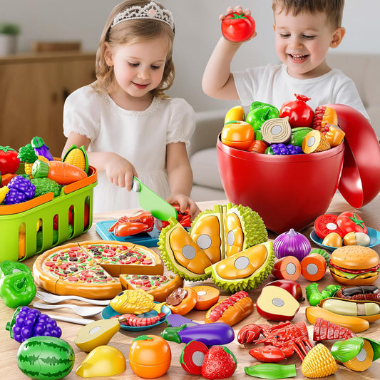 NIPLOOOW Play Food Set storage basket keeps toy kitchen organized after play