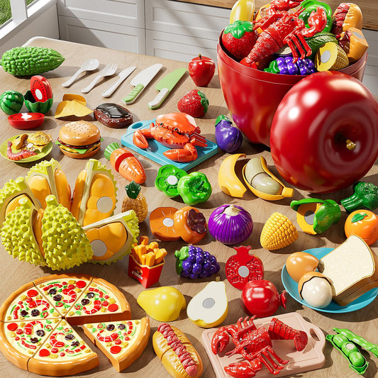 NIPLOOOW Play Food Set with colorful fruits and vegetables for imaginative play