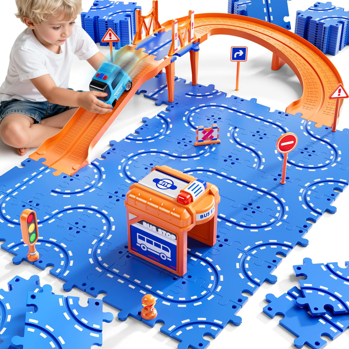 NIPLOOOW Puzzle Race Car Track Set overview for creative play and imaginative sessions.