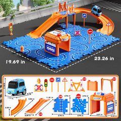 NIPLOOOW Puzzle Race Car Track Set road signs and stickers for role play.