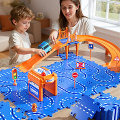 NIPLOOOW Puzzle Race Car Track Set safe ABS plastic for indoor and outdoor play.