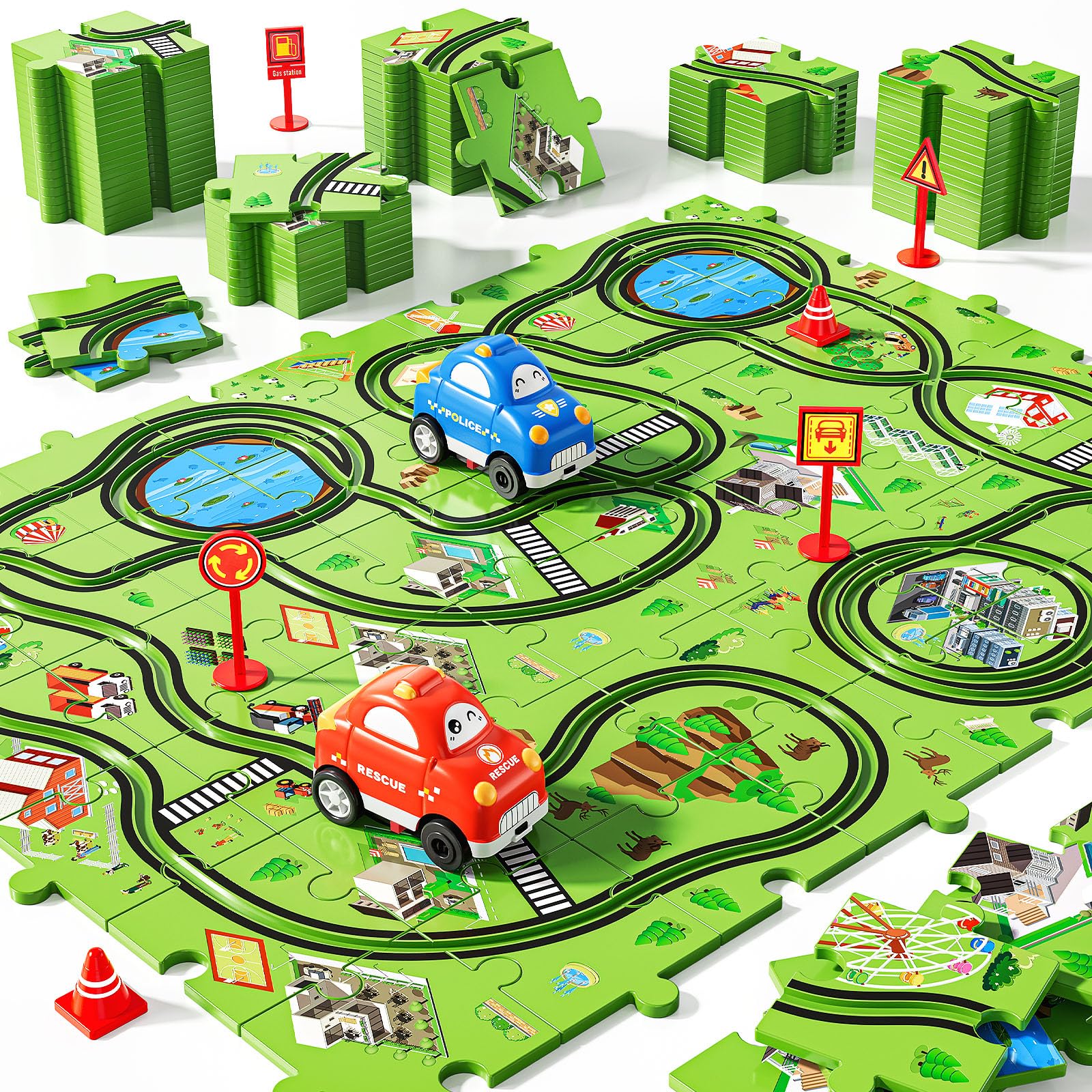 NIPLOOOW puzzle track car set with assembly-ready pieces for imaginative layouts.