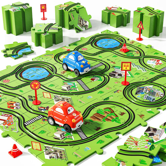 NIPLOOOW puzzle track car set with assembly-ready pieces for imaginative layouts.