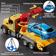 NIPLOOOW tow truck toy trailer ramp supports easy vehicle docking.