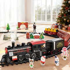 NIPLOOOW Train Set Christmas layout around the tree for holiday magic.