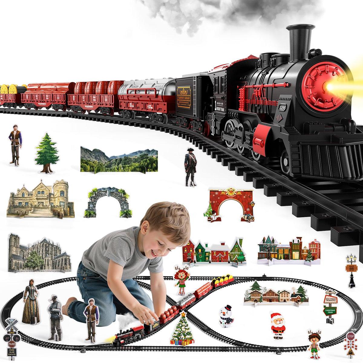 NIPLOOOW train set steam locomotive captivates toddlers with imaginative play.