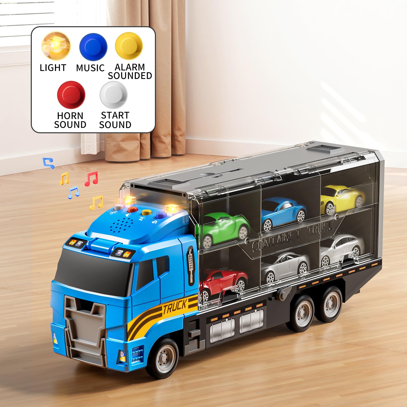 NIPLOOOW truck with sounds and lights creates engaging pretend journeys.