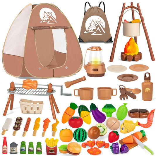 NisKaqsn 80-piece camping toys set with play tent boosts imaginative play outdoors