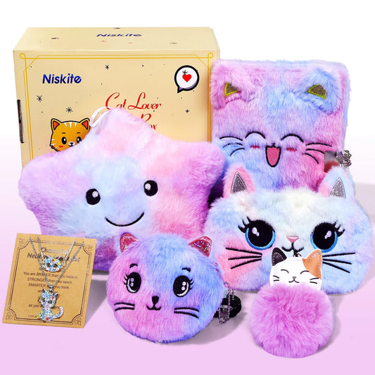Niskite cat lover gift set packaging displays a colorful assortment for young cat fans.