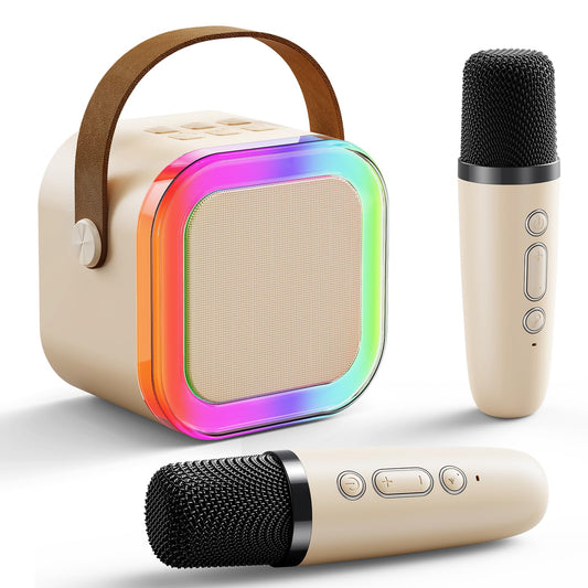 Niskite mini karaoke machine with two wireless mics for home parties.