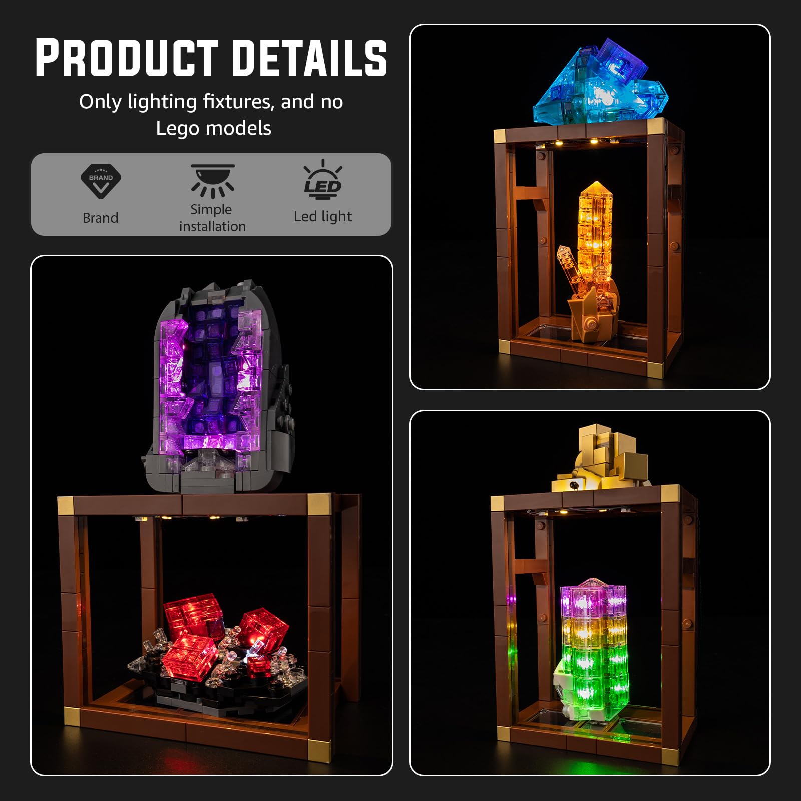 Nitemode Mineral Collection illumination enhances lifelike display lighting.