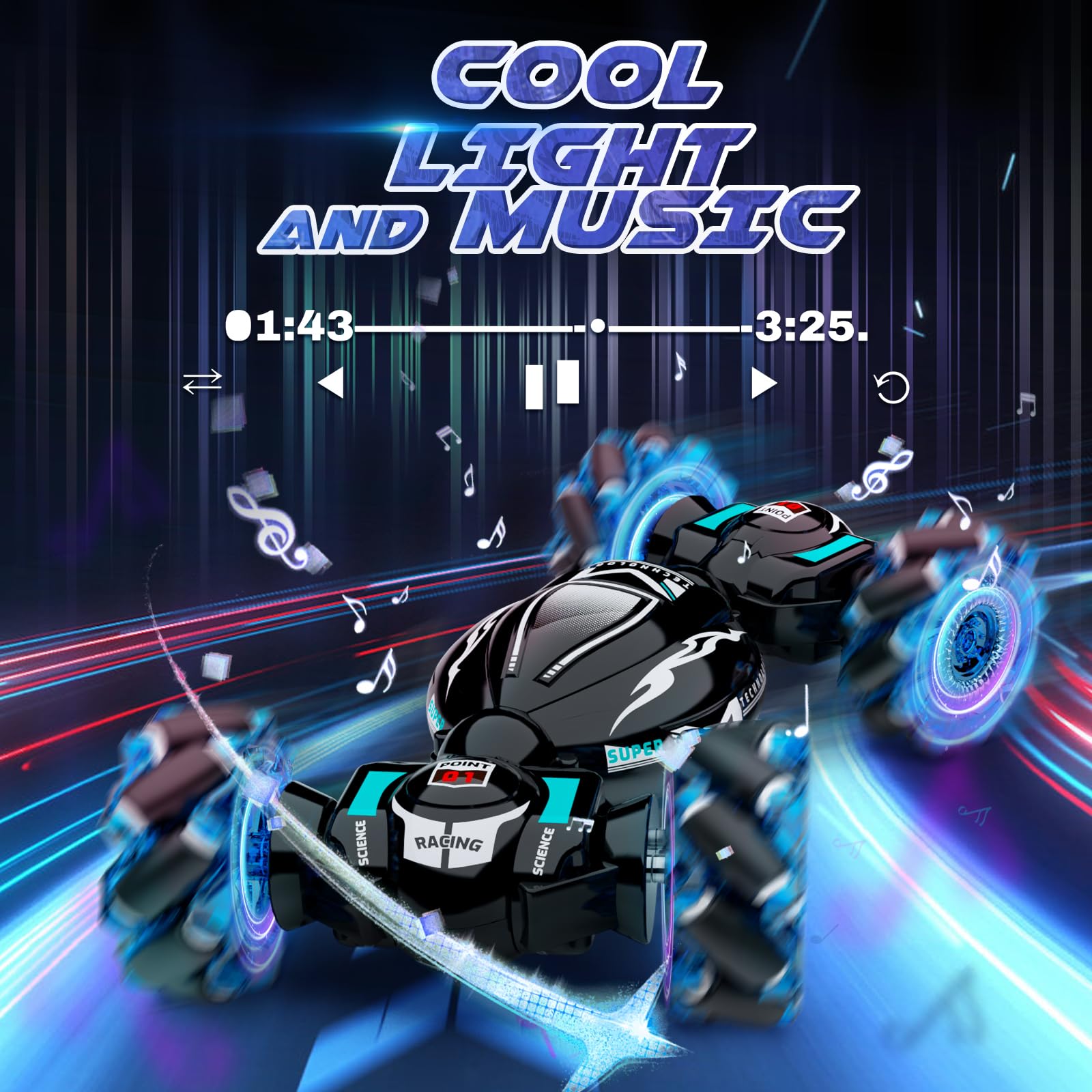 Nitigo Gesture RC Car two rechargeable batteries for extended play.