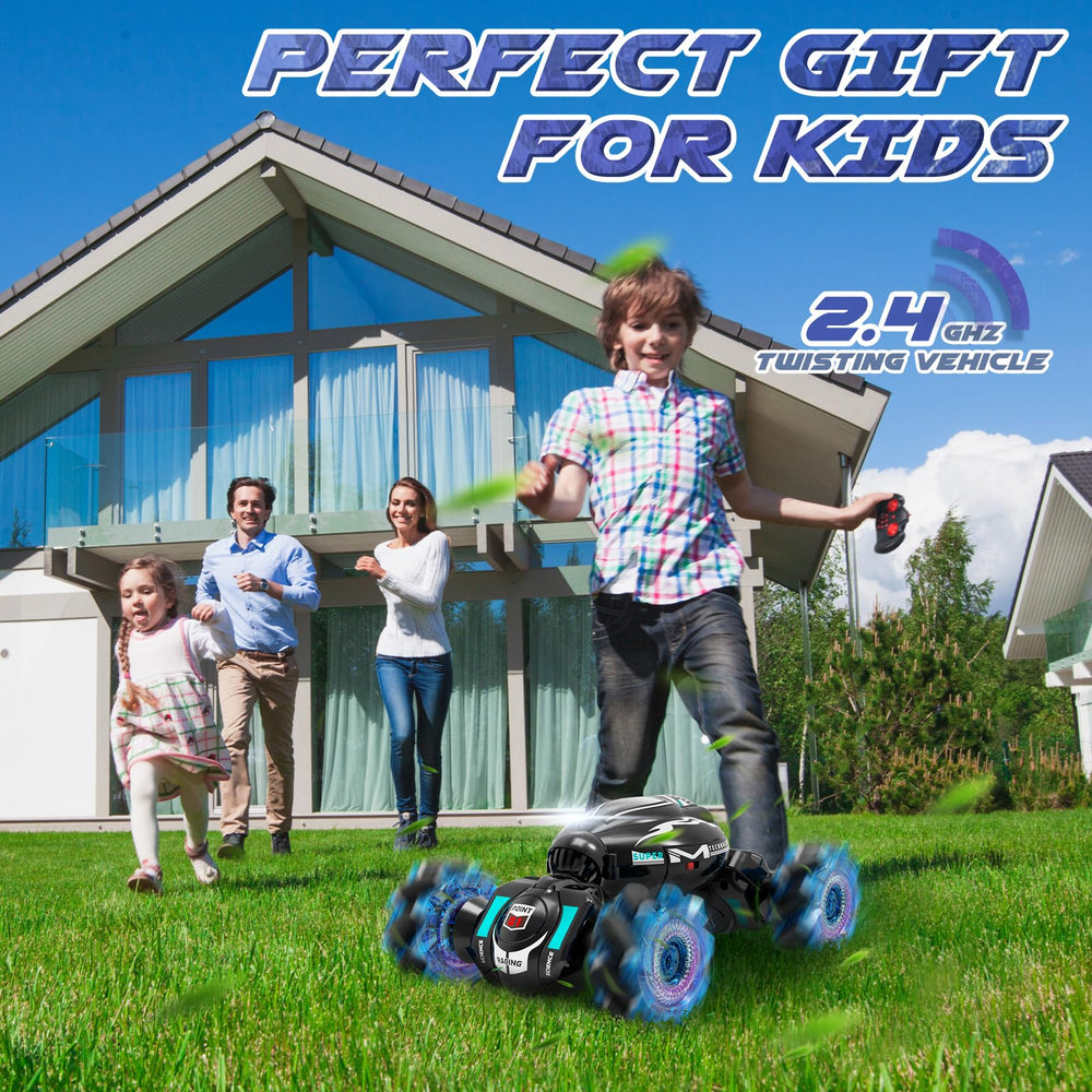Nitigo Gesture RC Car shows double-sided flip in action.