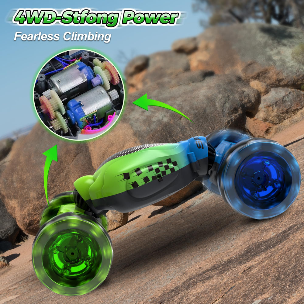 Nitigo RC car performing double-sided flip for dynamic tricks