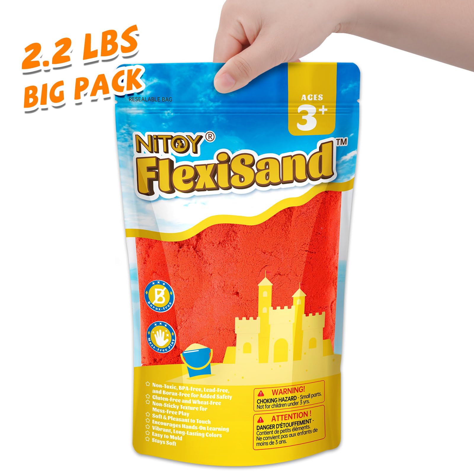 Mess-minimized sand designed for easier cleanup after play