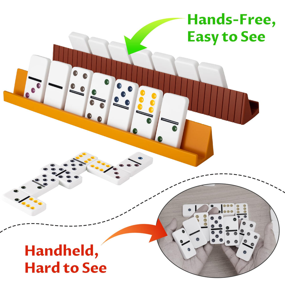 NiToy domino racks with wide compatibility for different domino sizes.