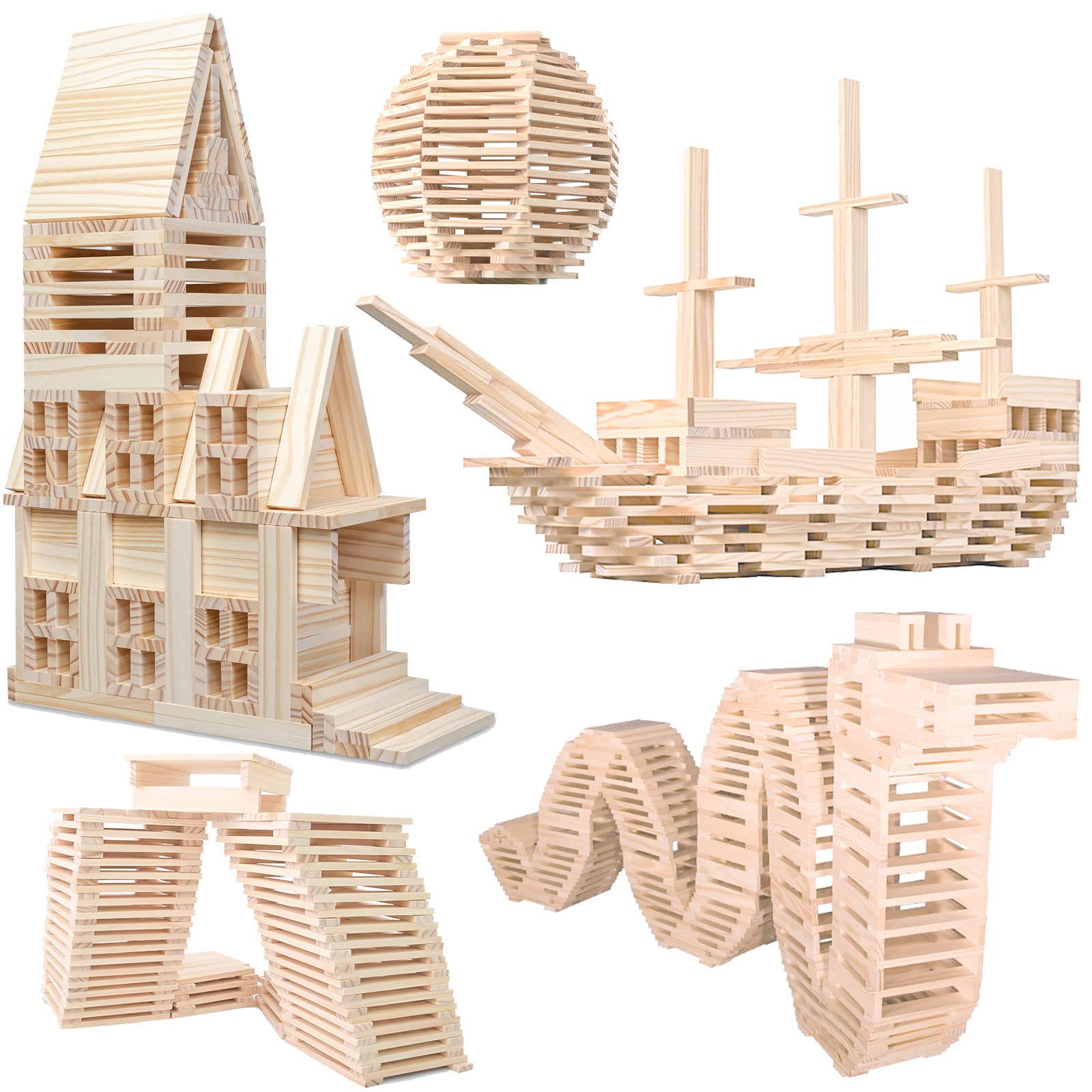 NiToy wooden plank building blocks provide 200 pieces for open-ended construction.