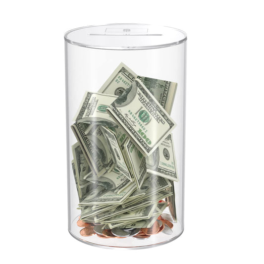 NIUBEE clear piggy bank full view highlights transparent savings for kids and adults.